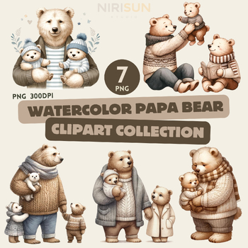 Preview of Father's Day Clipart, Bear Clipart, Dad Clipart, Watercolor Dad, Papa Bear