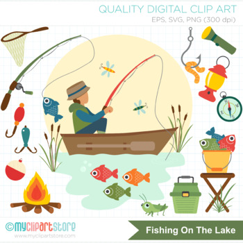 Father's Day Clipart, Fishing Boat, Lake, Camping, Insects, Outdoors, Dad