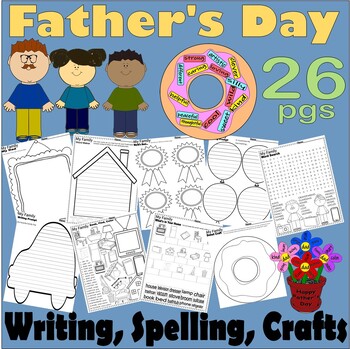 Preview of Father’s Day Craft ELA Worksheets Writing Prompts Word Search Labeling Spelling