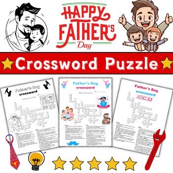 Preview of Father's Day Crossword Puzzle Activity Worksheet Game Color⭐B/W ⭐No Prep⭐