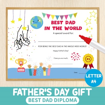 Preview of Best Dad Award, Dad Certificate, Dad Template Diploma, Father's Day Gift