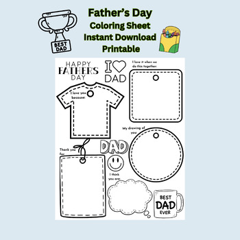 Preview of Father's Day Gift Coloring Sheet 8"x10" Page Celebration Gift for Dad from Child