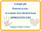 Father's Day Gift Tag - Little Hand Appreciates You