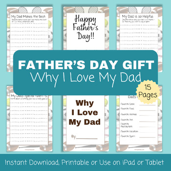 Preview of Father's Day Gift from Child, I Love My Dad Printable to Dad from Child