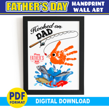 Valentines Day Fishing Handprint Craft - Class Art Activity - Dad / Grandpa  Gift