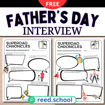 Preview of Father's Day Interview Activity: Free Questionnaire (Grades 3-6) Superhero Theme