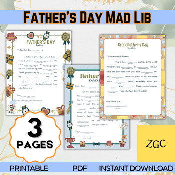 Preview of Father's Day Mad Lib Activity, Fathers Day Card, Father's Day Writing, Printable