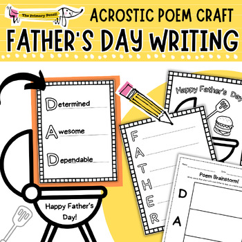 Preview of Father's Day Poem Writing Activity & Grill Theme Craft | Acrostic Poem Lesson
