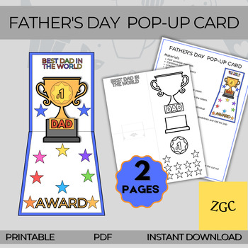 Preview of Father's Day Pop Up Card, Dad Gift From Kids, Early Learner, INSTANT DOWNLOAD