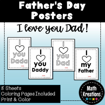 Father S Day Posters Printable Coloring Sheets I Love You Dad Freebie