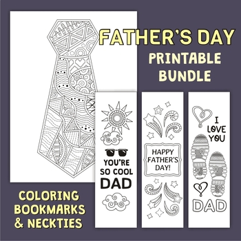 Preview of Father's Day Printable Bundle / Coloring Bookmarks / Necktie Cards / Word Search