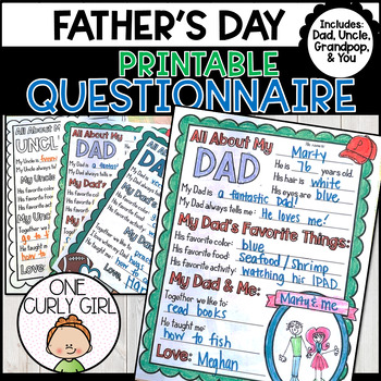 Preview of Father's Day Printable Questionnaire All About My Dad Uncle and Grandpop