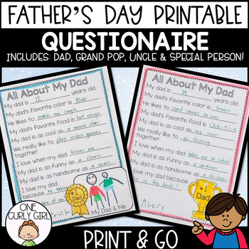 Preview of Father's Day Printable Questionnaire    All About My Father