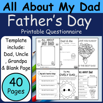 Preview of Father's Day Questionaire - All About My Dad - Printable Activities