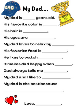 Preview of Father's Day Questionnaire/Editable My Dad Questions
