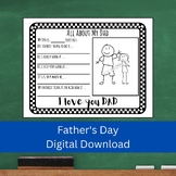 Father's Day Questionnaire, Preschool Kindergarten 1st Gra