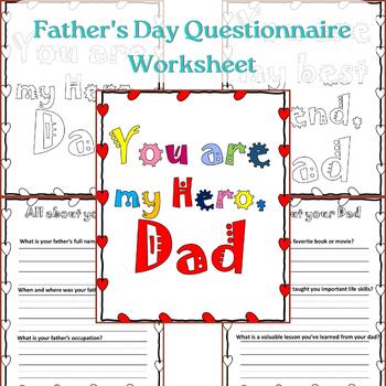 Preview of Father's Day Questionnaire Worksheet and Craft, Editable All About Dad Gift