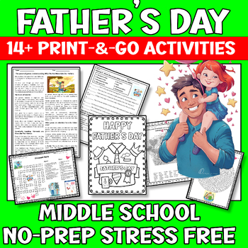 Preview of Father's Day Sub Plan or Independent Work Packet Middle & High School 6th 7th Gr