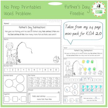 Preview of Father's Day Subtraction Word Problem Freebie for K.OA 2.0