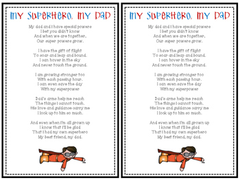 Father's Day Superhero Poem by Preschoolers and Sunshine | TpT