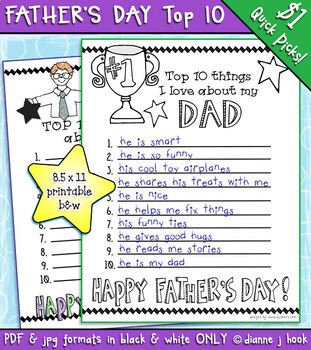 Preview of Father's Day Top 10 List - Printable Activity for Kids by DJ Inkers