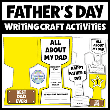 Preview of Father's Day Trophy Card Lapbook Writing Prompt Craft Activity Pre, Kindergarten