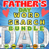 Father's Day Word Search Puzzles WORKSHEETS BUNDLE for End