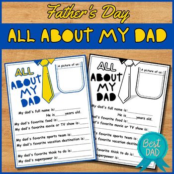 Preview of Father's Day Writing Activity | All About My Dad Questionnaire Style Organizer