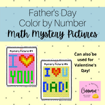 Preview of Father's Day and/or Valentine's Day Color By Number Math Mystery Pictures!