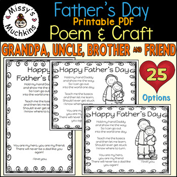 Preview of Father's Day sweet Poem with 25 project options - PDF PRINTABLE - two sizes!