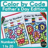 Fathers Day Color by Number 1 to 20 Math Worksheet | Summe