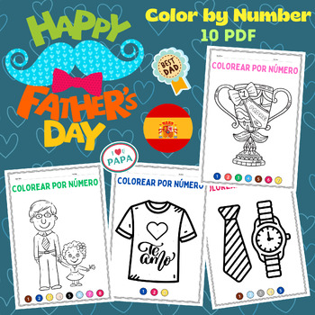 Preview of Fathers Day Color by Number Math in Spanish- Father's Day Craft All About my Dad