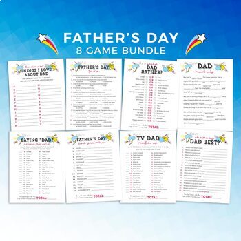 Preview of Fathers Day Game Bundle | Superhero All About Dad Printable Worksheet Activities