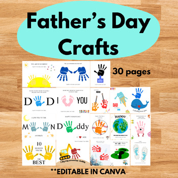 Preview of Fathers Day Handprint Footprint Craft Art Keepsake, Editable Gift For Dad