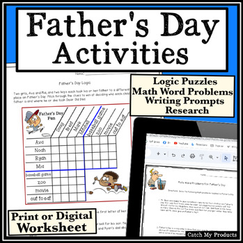Preview of Fathers' Day Logic Puzzles / Math Brain Teaser Activity Worksheets Print Digital