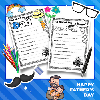 Preview of Fathers Day Questionaire, Father's Day Craft - All About my Dad - Gift
