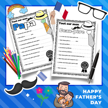 Preview of Fathers Day Questionaire in French, Father's Day Craft - All About my Dad - Gift