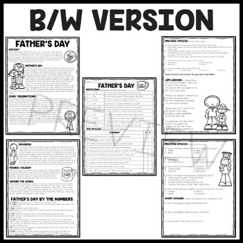 Father's Day Reading Comprehension Worksheet & Poem June Holidays