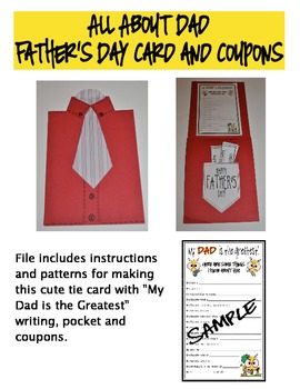 Preview of Father's Day Tie Card with Coupons and Writing Activity