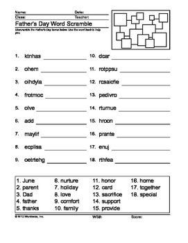 Father’s Day Word Scramble Printable by Lesson Machine | TPT