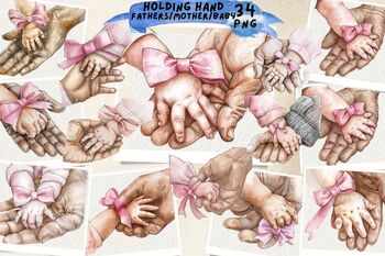 Preview of Fathers Mother and Childs Hands Watercolor Clipart