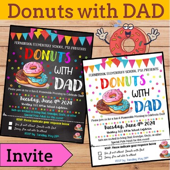 Preview of Fathers day craft ,Donuts with Dad Invite ,Fathers day Invitation Fully EDITABLE