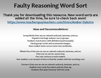 Preview of Faulty Reasoning Word Sort