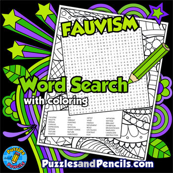 Preview of Fauvism Art Word Search Puzzle with Coloring | Periods of Art Wordsearch