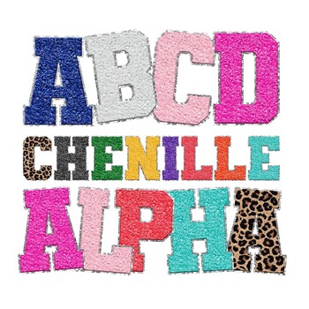 Preview of Faux Chenille Alphabet Bundle Varsity Letters and Number Png