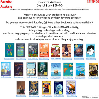 Preview of Favorite Authors Digital Book BINGO with Google Slide Student BINGO Boards