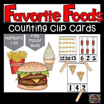 Preview of Favorite Foods Count and Clip Number Cards