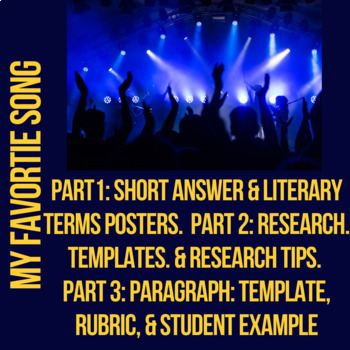 Preview of Favorite Song- Short Answer, Poetic Devices, Research and Paragraph 