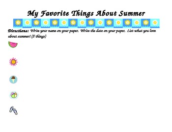 Preview of Favorite Things About Summer