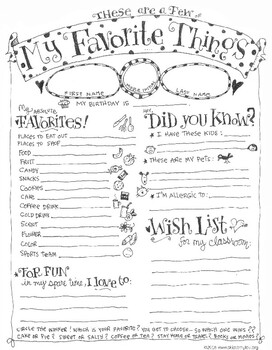 Editable Christmas Friends Favorite Things, Friend Questionnaire Survey,  Few of My Favorite Things, Gift Letter, Appreciation, Printable